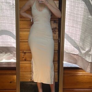 SOLD Bone / cream halter neck bodycon midi dress